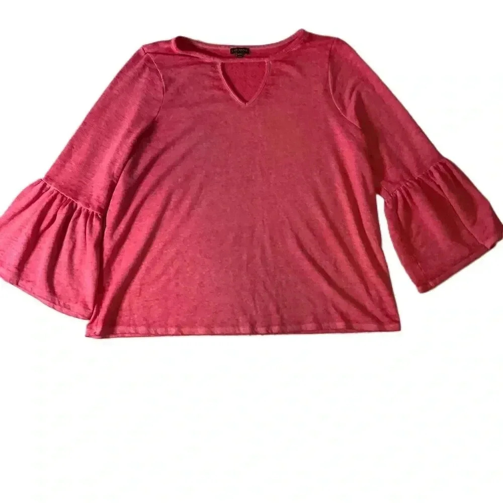 Lane Bryant Pink Keyhole Neckline‎ Bell Sleeve Blouse Womens Size 18 20